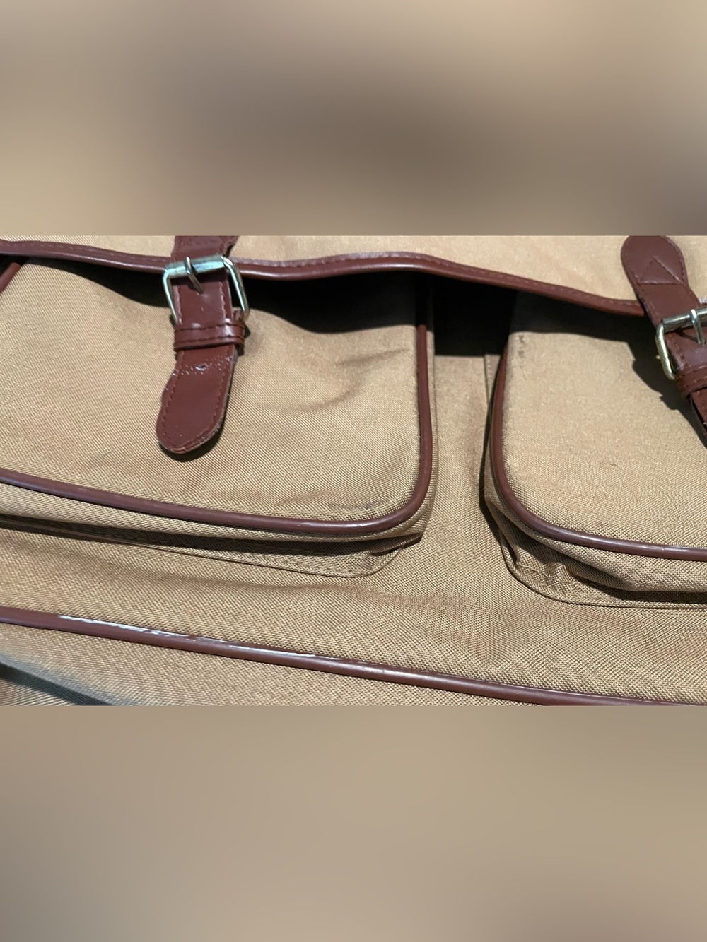 VTG Polo Ralph Lauren Shoulder Laptop Messenger Bag Beige Leather Straps - Picture 5 of 10